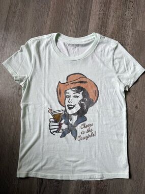 Lucky Brand Light Mint Graphic Tee with Cowgirl Motif